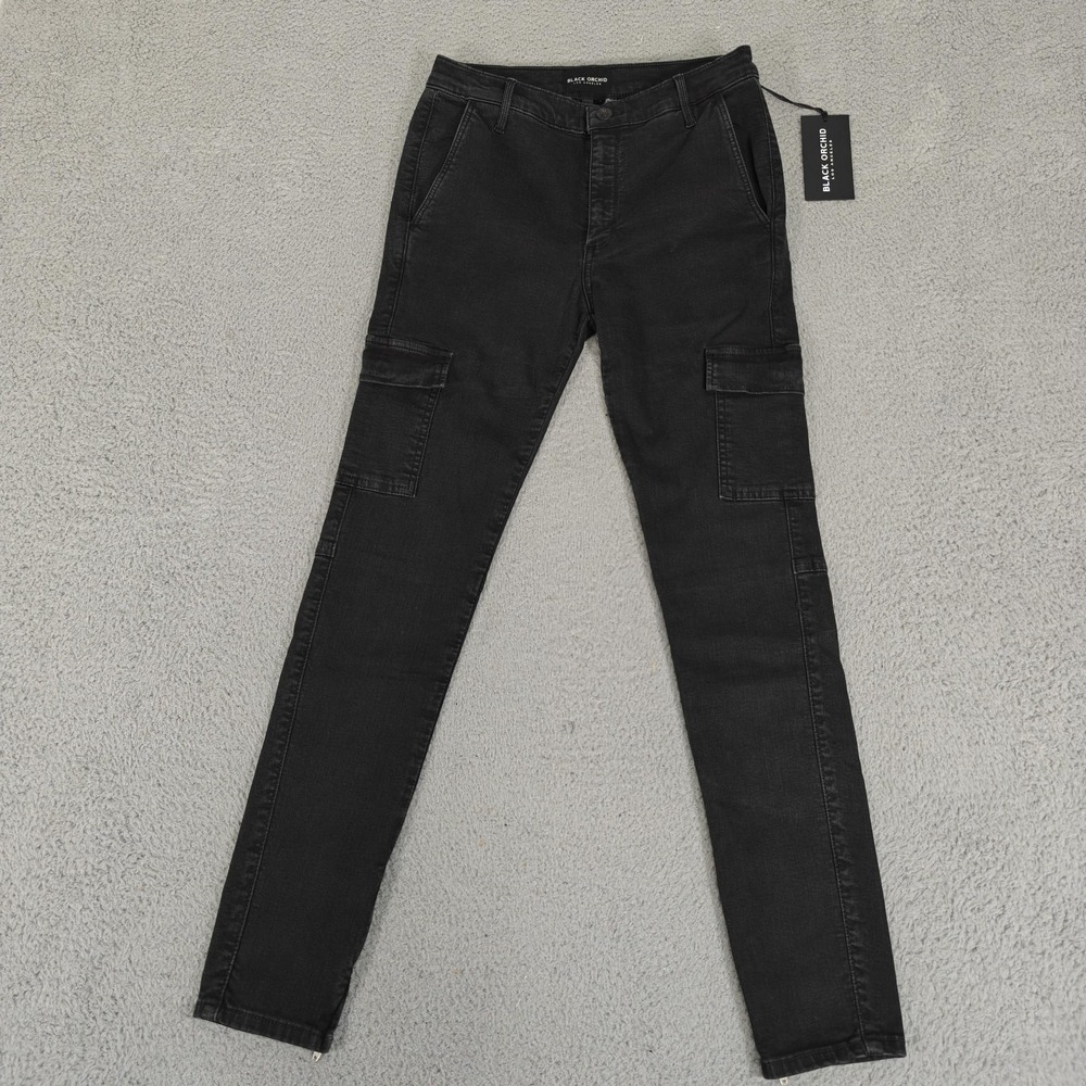 Black Orchid Camille Skinny Jogger Pants Womens 26 Cargo Zipper Hem Vintage Blac